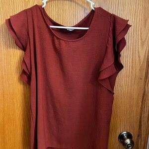 Elegant Ruffled Sleeve Top in Rich Burgundy